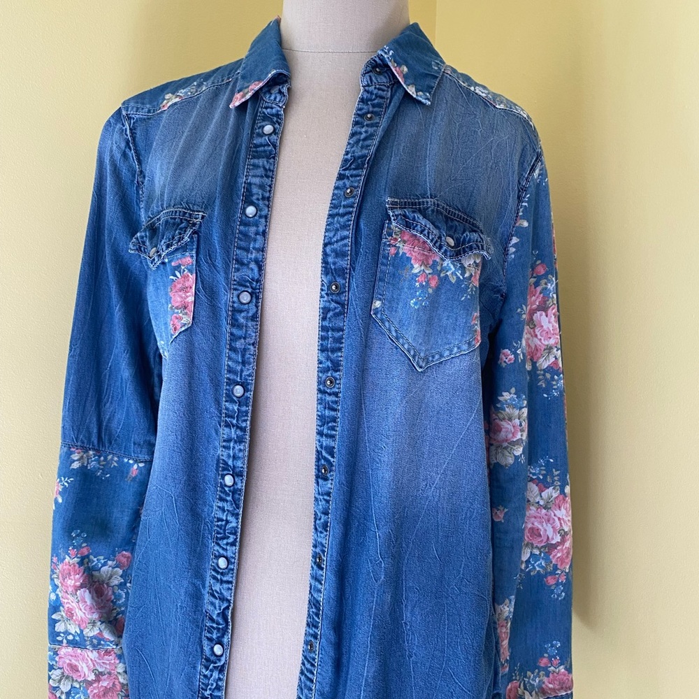 Denim and Foral Button Up